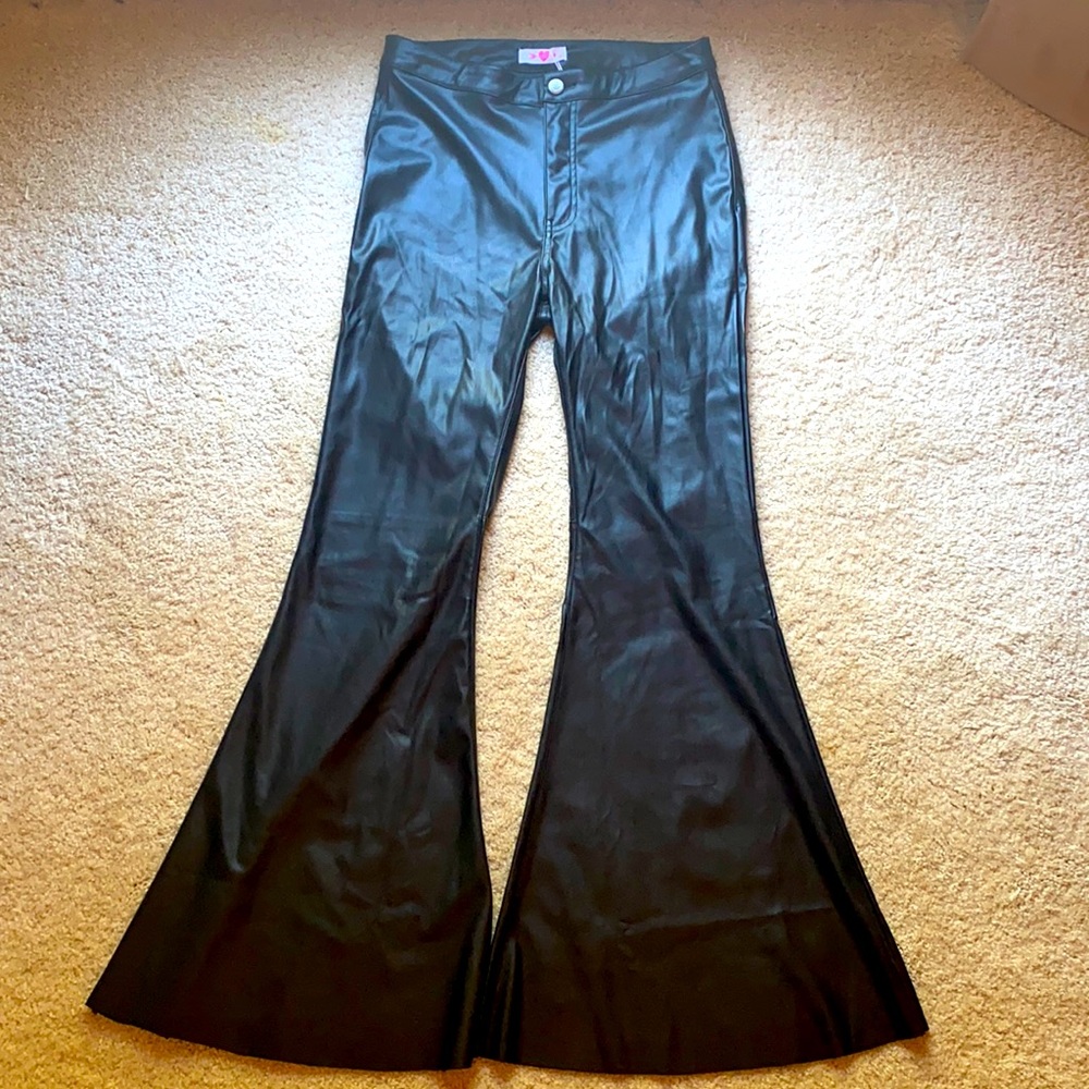 BUDDYLOVE Simpson High-Waisted Flare Leather Pants, Black, Size 29